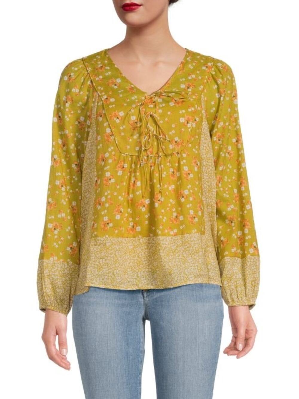 DANIEL RAINN Blouse Size Small NWT Trinity Floral Linen Blend Peasant Top Boho